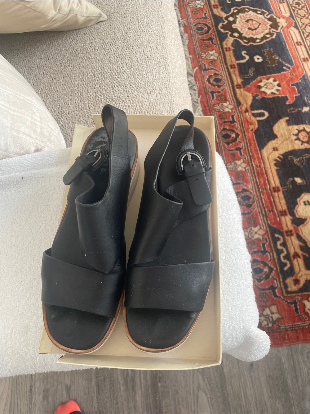 Vince Black Leather Slingback Platform Sandals
